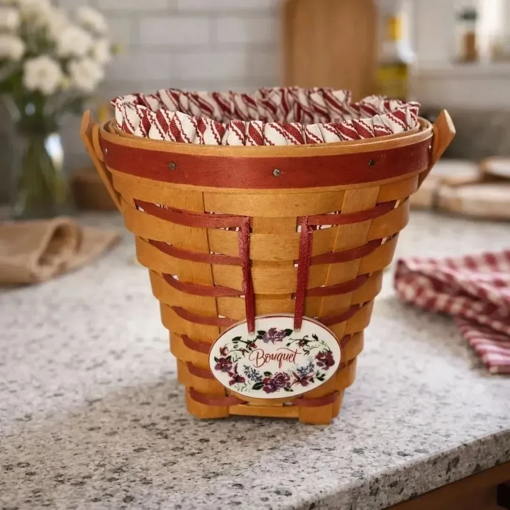 Longaberger 1996 Sweetheart Bouquet Basket Combo Protector Liner & Tie-On